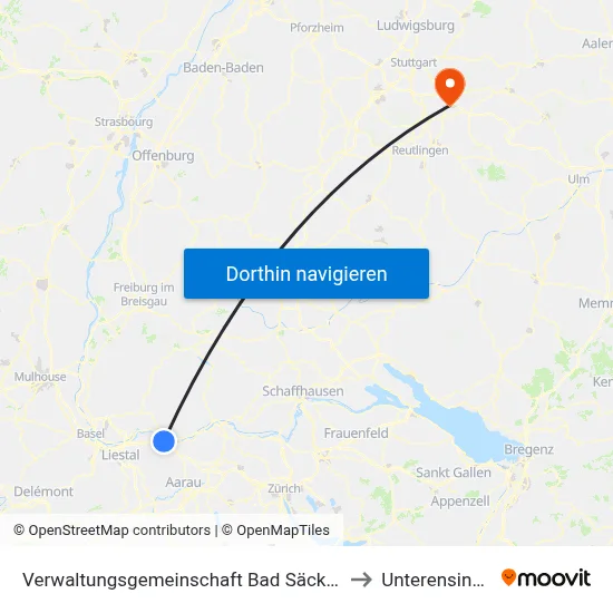 Verwaltungsgemeinschaft Bad Säckingen to Unterensingen map