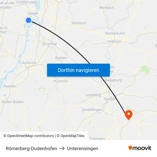 Römerberg-Dudenhofen to Unterensingen map