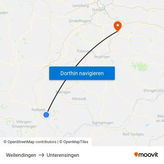 Wellendingen to Unterensingen map