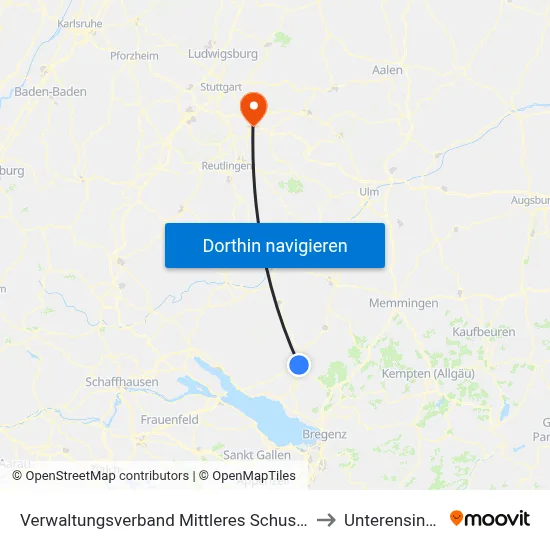 Verwaltungsverband Mittleres Schussental to Unterensingen map