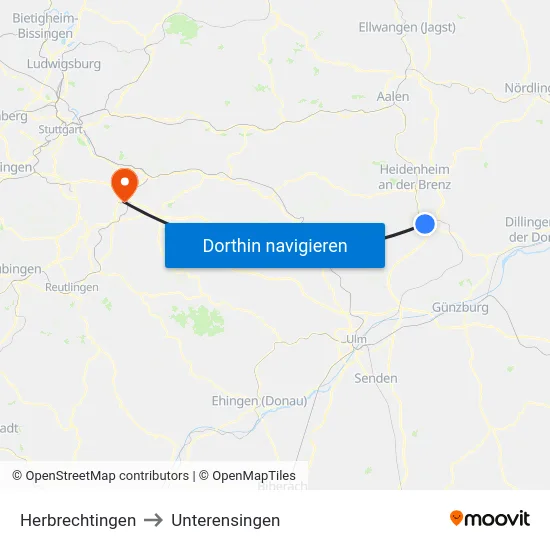 Herbrechtingen to Unterensingen map