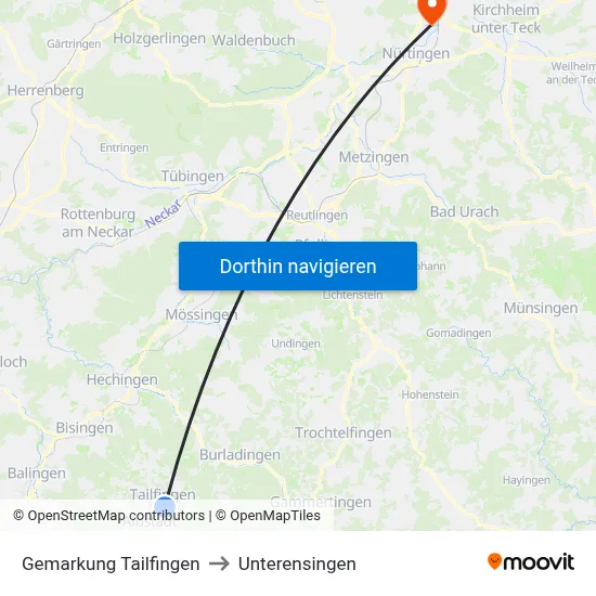 Gemarkung Tailfingen to Unterensingen map
