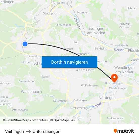 Vaihingen to Unterensingen map