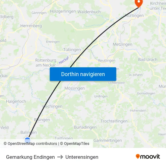 Gemarkung Endingen to Unterensingen map