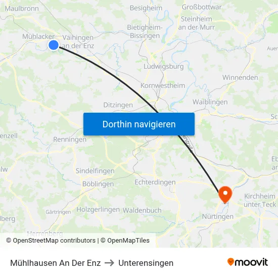 Mühlhausen An Der Enz to Unterensingen map