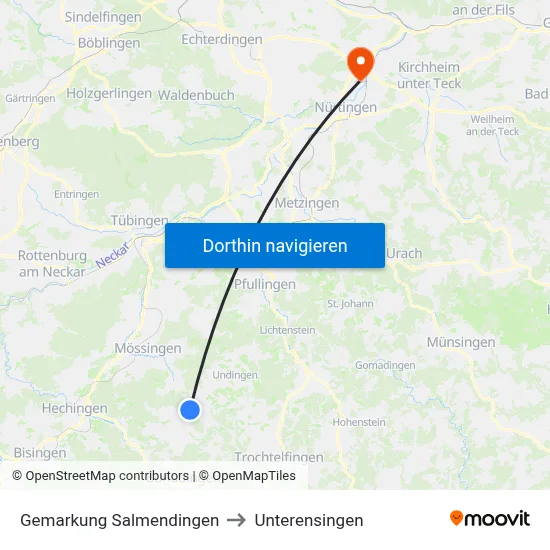 Gemarkung Salmendingen to Unterensingen map