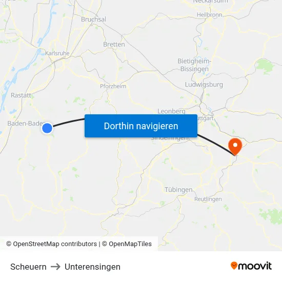 Scheuern to Unterensingen map