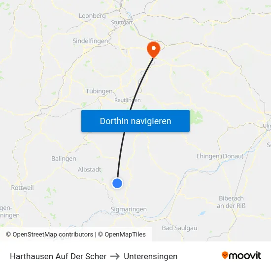 Harthausen Auf Der Scher to Unterensingen map