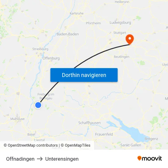 Offnadingen to Unterensingen map