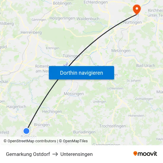 Gemarkung Ostdorf to Unterensingen map
