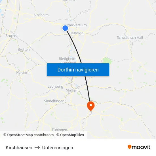 Kirchhausen to Unterensingen map