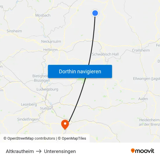 Altkrautheim to Unterensingen map