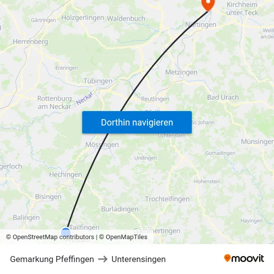 Gemarkung Pfeffingen to Unterensingen map