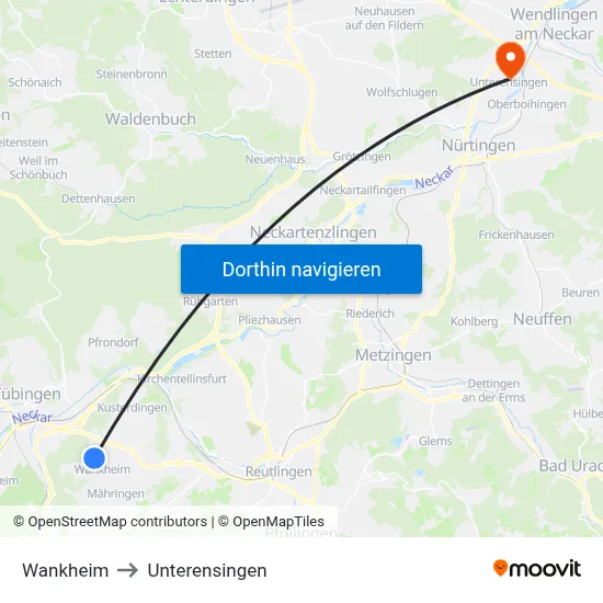 Wankheim to Unterensingen map