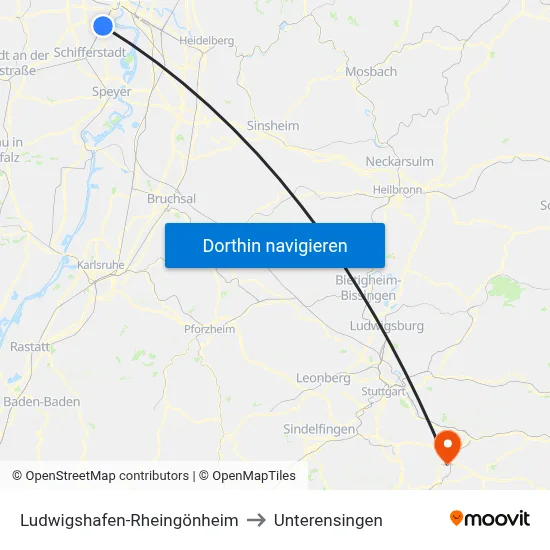 Ludwigshafen-Rheingönheim to Unterensingen map