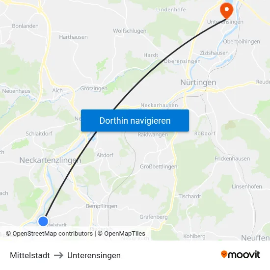 Mittelstadt to Unterensingen map