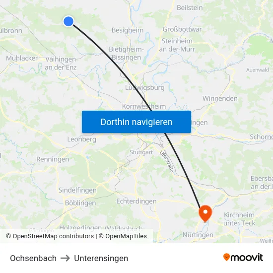 Ochsenbach to Unterensingen map