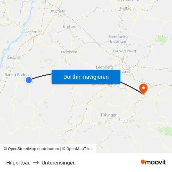 Hilpertsau to Unterensingen map