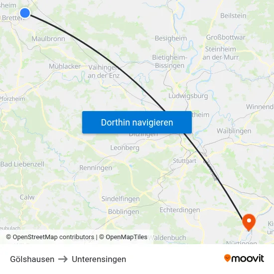 Gölshausen to Unterensingen map