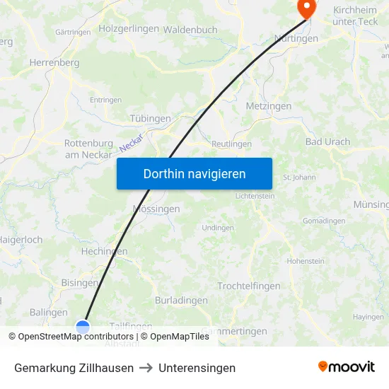 Gemarkung Zillhausen to Unterensingen map