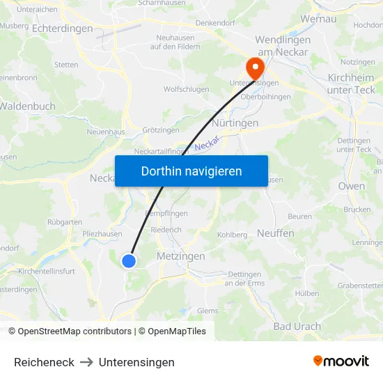 Reicheneck to Unterensingen map