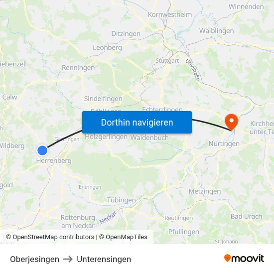 Oberjesingen to Unterensingen map