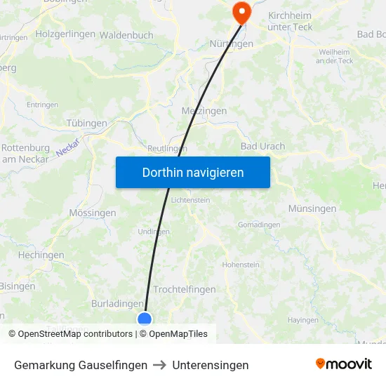 Gemarkung Gauselfingen to Unterensingen map