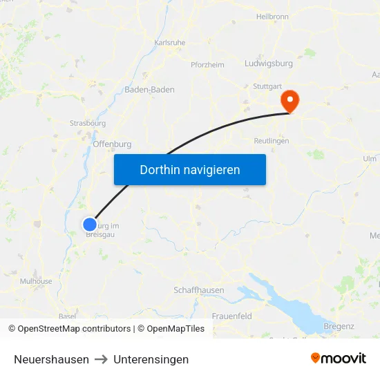 Neuershausen to Unterensingen map