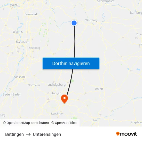 Bettingen to Unterensingen map