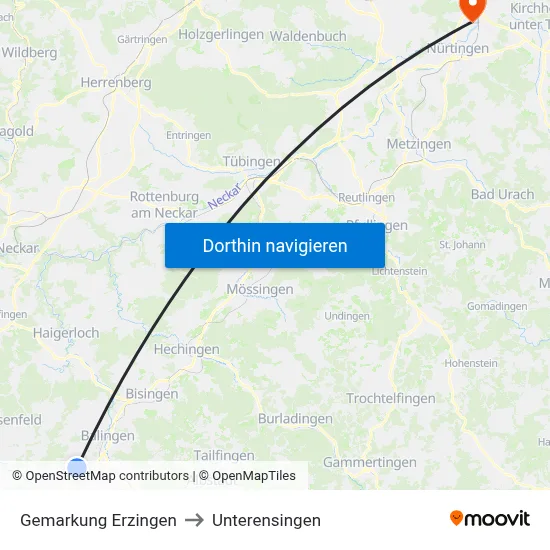 Gemarkung Erzingen to Unterensingen map