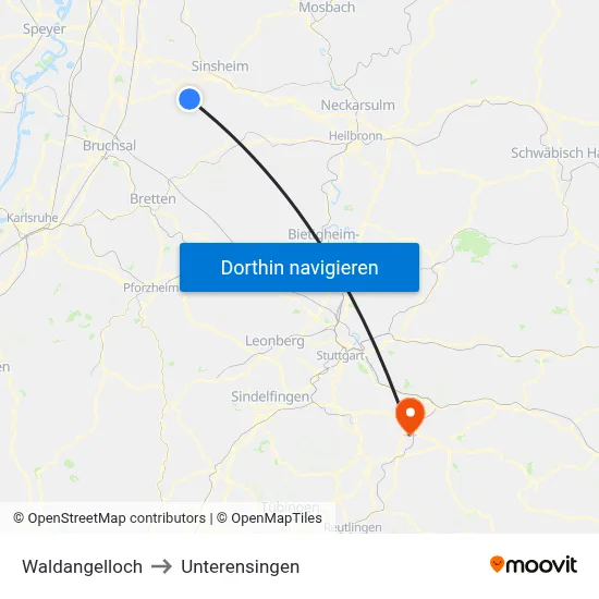 Waldangelloch to Unterensingen map