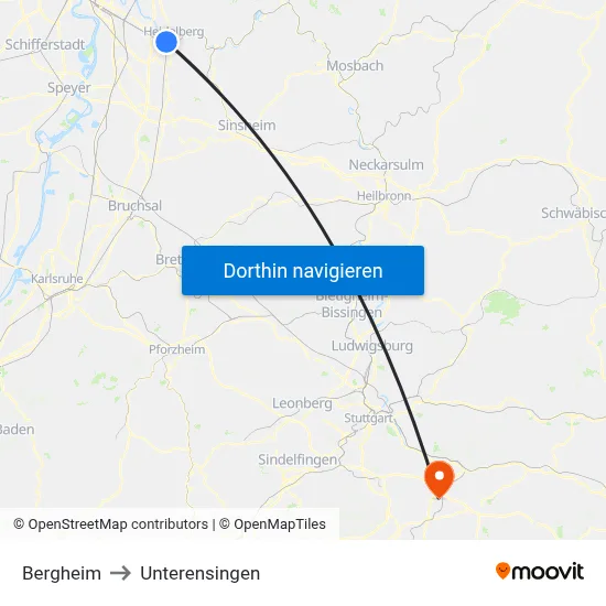Bergheim to Unterensingen map