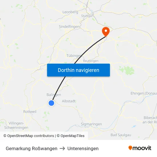 Gemarkung Roßwangen to Unterensingen map