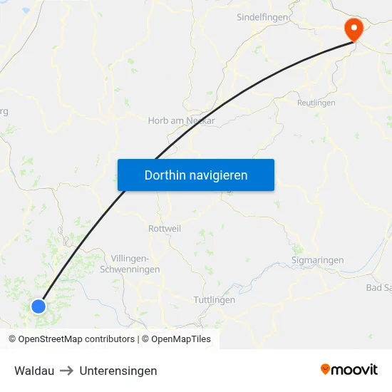 Waldau to Unterensingen map