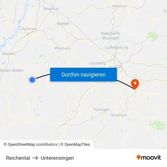 Reichental to Unterensingen map