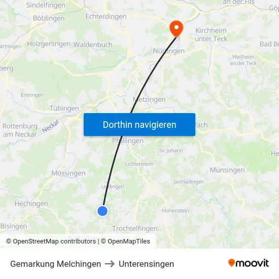 Gemarkung Melchingen to Unterensingen map