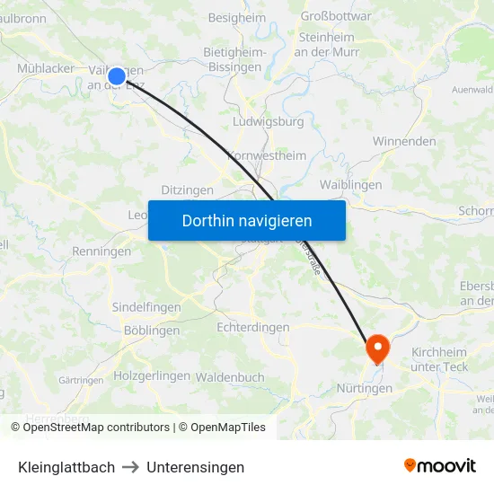 Kleinglattbach to Unterensingen map