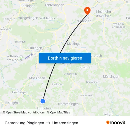 Gemarkung Ringingen to Unterensingen map