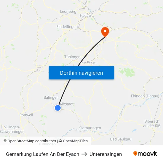 Gemarkung Laufen An Der Eyach to Unterensingen map