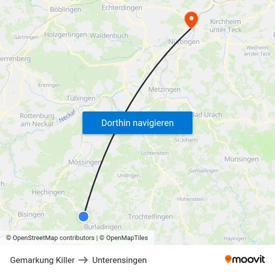 Gemarkung Killer to Unterensingen map