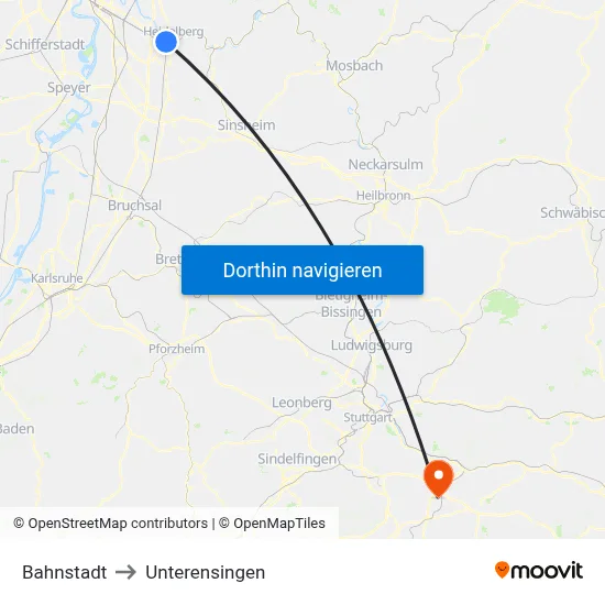 Bahnstadt to Unterensingen map