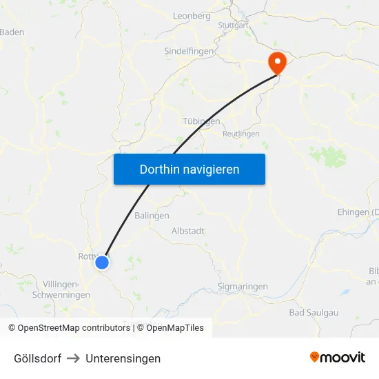 Göllsdorf to Unterensingen map