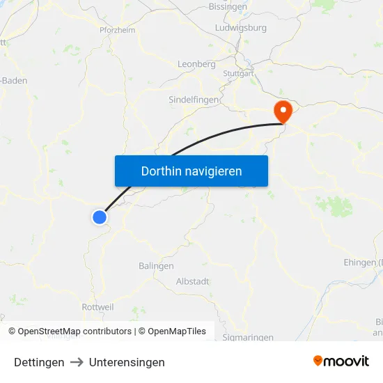 Dettingen to Unterensingen map