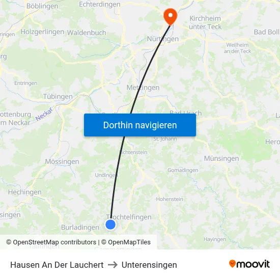 Hausen An Der Lauchert to Unterensingen map