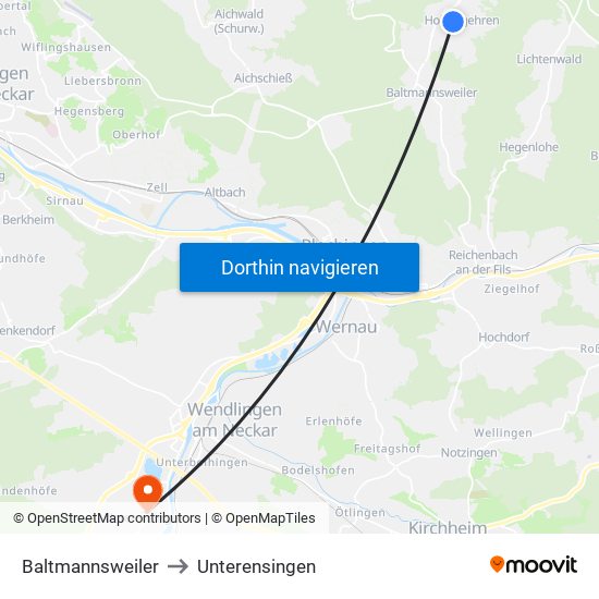 Baltmannsweiler to Unterensingen map