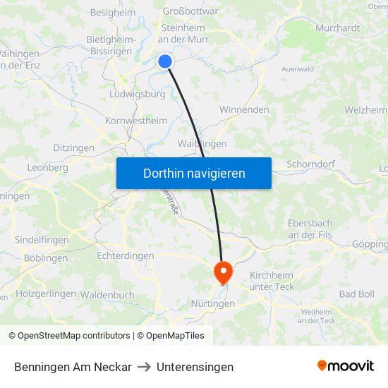 Benningen Am Neckar to Unterensingen map
