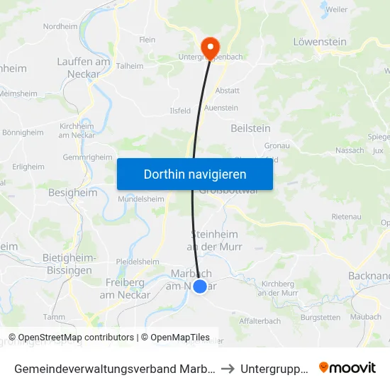 Gemeindeverwaltungsverband Marbach am Neckar to Untergruppenbach map