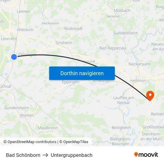Bad Schönborn to Untergruppenbach map