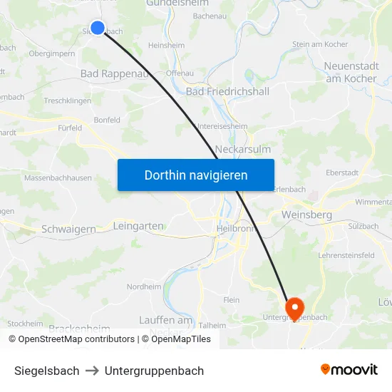 Siegelsbach to Untergruppenbach map
