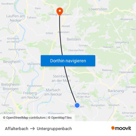 Affalterbach to Untergruppenbach map